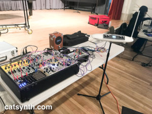 CatSynth setup at Touch the Gear, with Modular and Moog Theremini