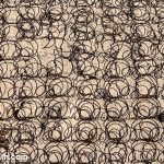 A field of rusted metal coils and their shadows in the sand.